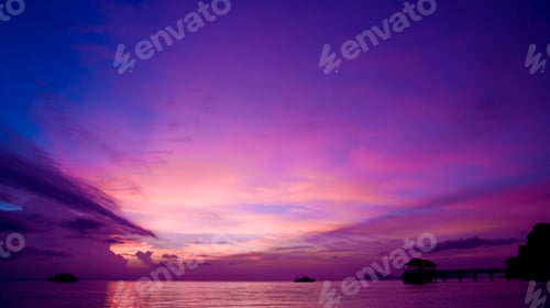Preview: Sunset on the beach. Paradise beach. Tropical paradise