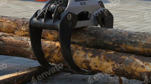 Preview: A forestry machine loads a log truck at the site landing. Forest machine down logs