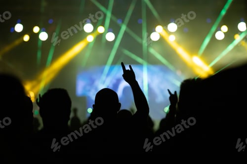 Preview: Crowd at concert and colorful stage lights.