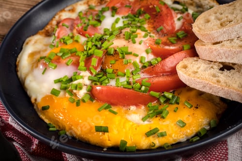 Preview: Homemade breakfast fried egg with tomato.