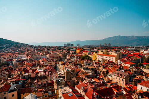 Preview: Aerial shot of downtown Split under a clear blue sky, Croatia.