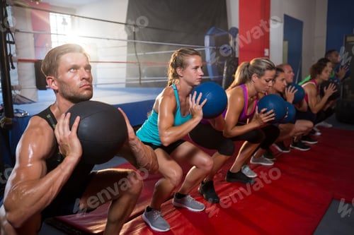Preview: Group of young athletes exercising with balls