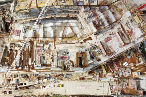 Preview: Aerial drone view of construction site of new modern building. Housing for a mortgage.
