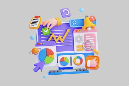 Preview: 3D Digital Marketing Concept with Charts, SEO, and Data Optimization