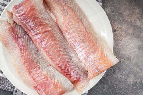 Preview: fillet raw white fish cod or halibut fresh meal food snack on the table copy space food background