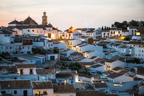 Preview: Rooftops and illuminated cityscape of Antequera,Spain