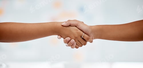 Preview: Handshake for support and partnership success, collaboration in team meeting and welcome employee