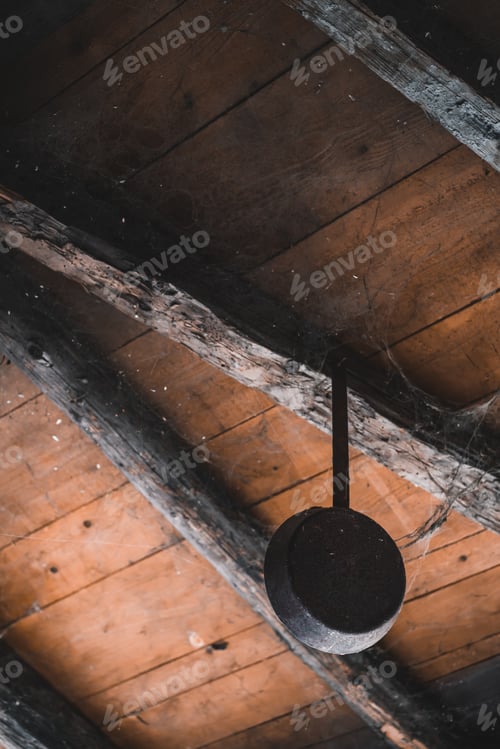 Preview: Old frying pan hanging in a shed