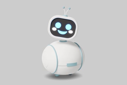 Preview: Rounded white robot with a black screen for a face.