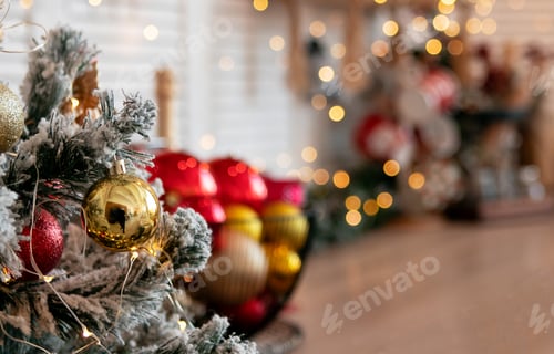 Preview: Festive table at home with gifts. Christmas concept, New Year celebration