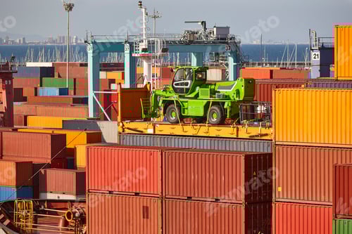Preview: Containers on a vessel. Global market. Cargo shipping. International economy