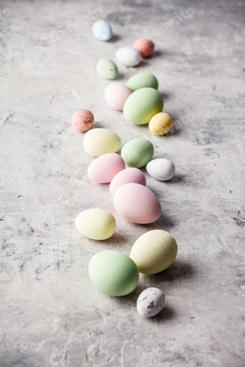 Preview: Easter composition on grey concrete backgrount