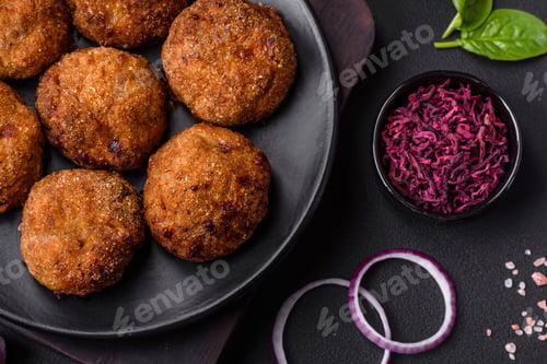 Preview: Delicious fresh meat or vegetable cutlets with spices and herbs