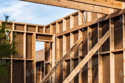 Preview: Wood planks s for walls and beams in the construction of a new sustainable wooden house.