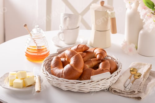 Preview: Golden and hot croissants for sweet breakfast.
