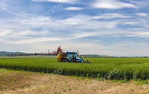 Preview: Tractor sprays an oat field