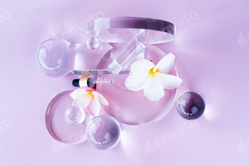 Preview: Spa background featuring aloe serum, centella extract, and decorative elements on a pastel setting