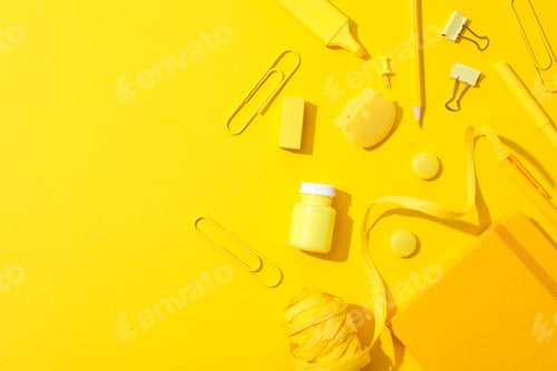 Preview: Concept of different stationery accessories, stationery accessories for office work