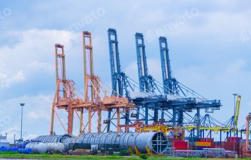 Preview: Cargo ship and truck at seaport waiting for container dock crane shipment harbour loading container