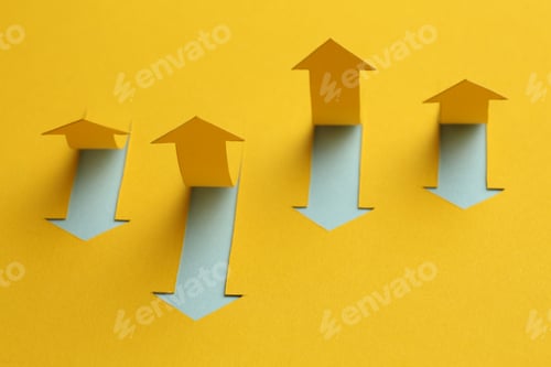 Preview: Multicoloured arrows pointing up and down. Symbolise growth progress