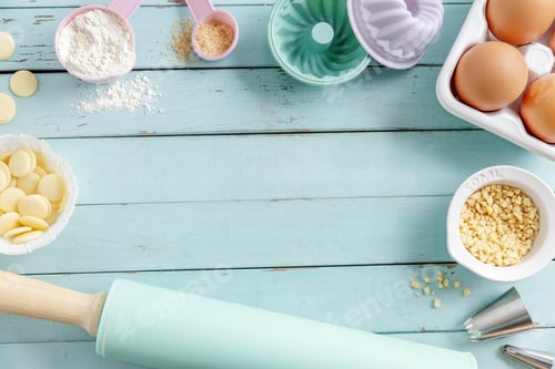 Preview: Baking concept with ingredients on blue