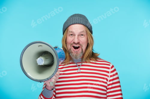 Preview: Man using speaker to announce advert