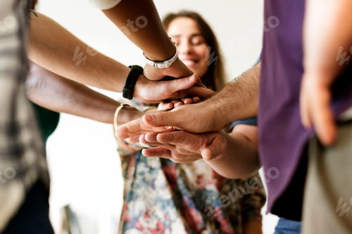 Preview: Group of diverse people joined hands together teamwork