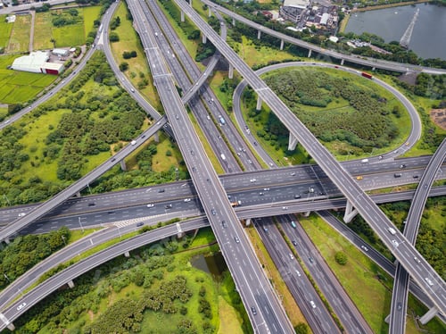 Preview: Aerial view of highway junctions. Bridge roads shape in structure. Top view. Urban city