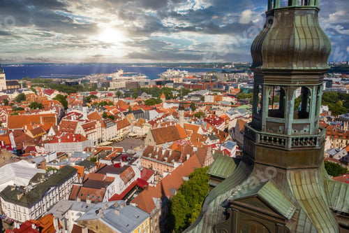 Preview: Landscape of the Old Town Tallinn under the sunlight and a cloudy sky in Estonia