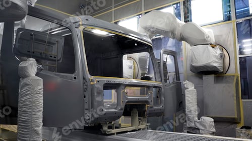 Preview: The concept of working with cars. Scene. Work in the service with workers and spare parts from