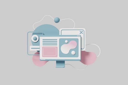 Preview: Minimalist graphic design with abstract shapes on a light blue background.