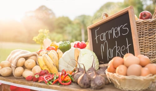 Preview: Table with locally grown vegetables in the park