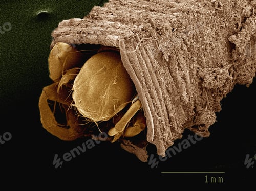Visualização: SEM colorido de caddisfly em seu caso (Hydroptilidae)