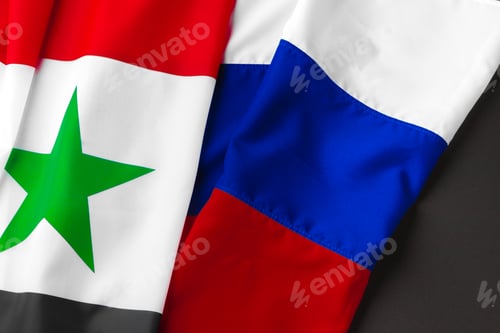 Preview: Flags of Russia and Syria together on black