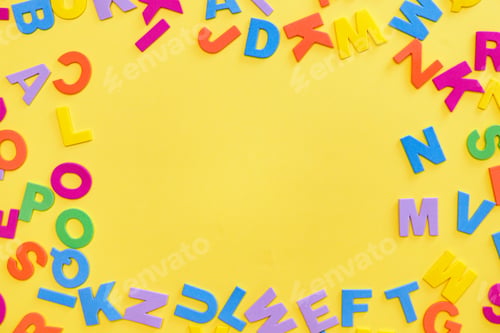 Preview: Back to school concept. Detailed plastic letters on yellow background