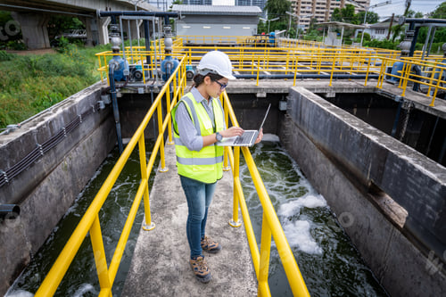 Preview: Engineer take water from wastewater treatment pond to check the quality of the water. After going th