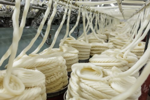 Preview: Merino wool yarn coils on industrial textile production line