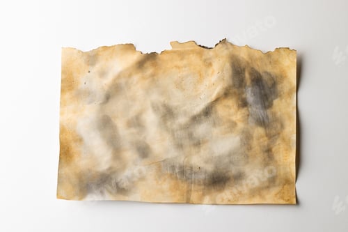 Visualização: Pedaço de papel queimado e manchado com espaço de cópia em fundo branco