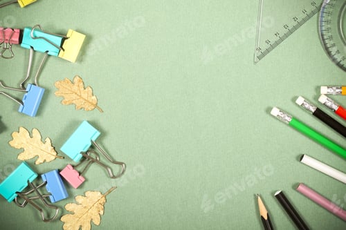 Preview: Goods For Creativity And School Lie On A Bright Background
