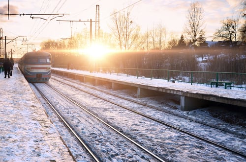 Preview: Evening winter landscape with the railway station