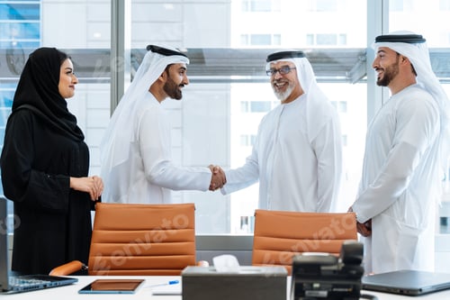 Preview: Group of middle-eastern corporate business people meeting in the office