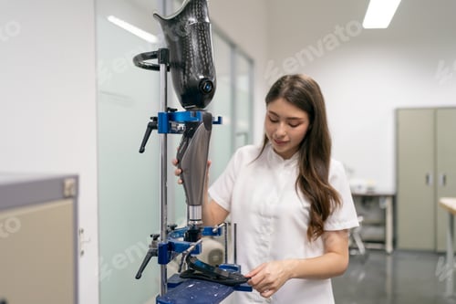 Preview: Prosthetics Laboratory, Prosthetics Technician Checking Prosthetic Leg