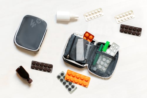 Preview: medicine chest,container of pills,tablets,travel first aid kit. medications.treatment for disease