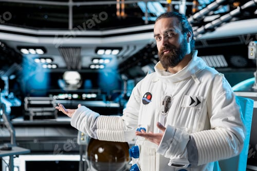 Preview: Portrait of astronaut communicating with command center on Earth