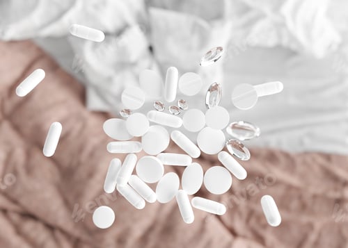 Preview: White pills. Medicines, tablets, pharmacy. Sick to be. Stay in bed. Illness, disease, health