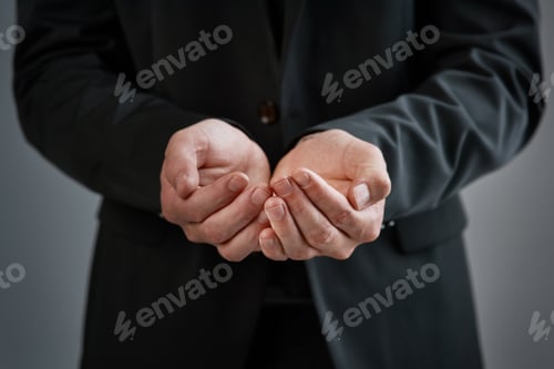 Open Hands of a Person Wearing Black Suit