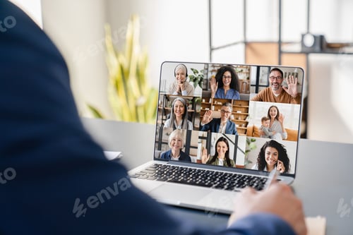 Preview: Businessman businessperson boss CEO freelancer tutor teacher calling having videocall conference