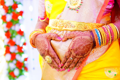 Preview: Closeup of Indian woman's hands on belly
