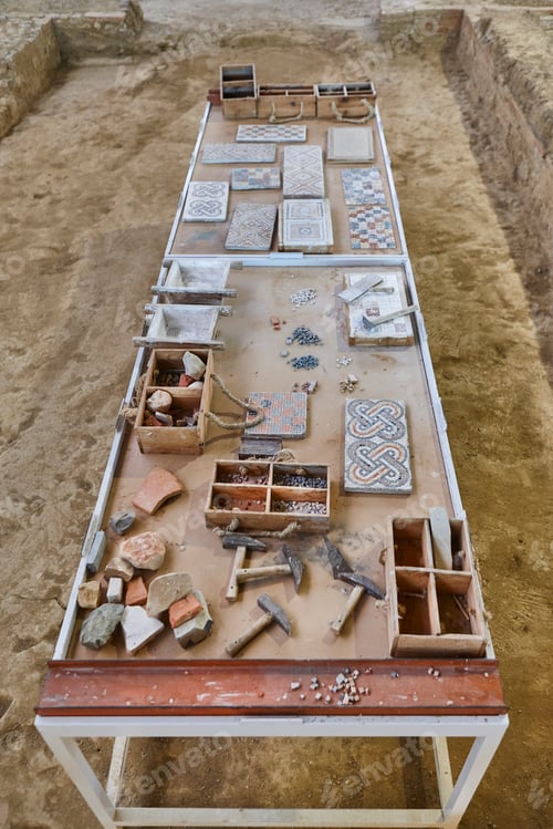 Preview: Work table at La Olmeda roman archaelogical site in Palencia