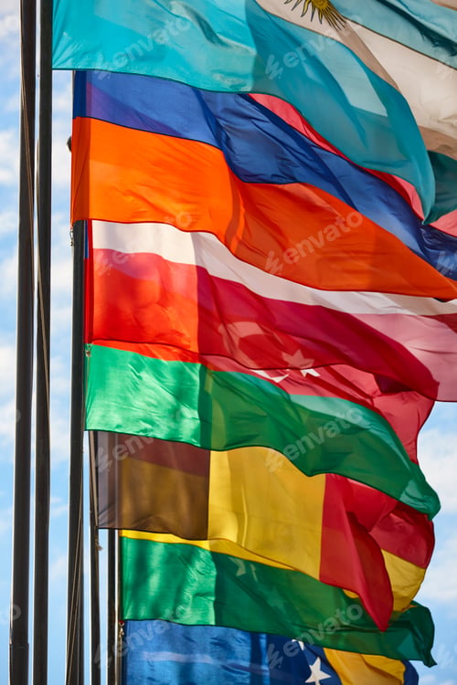 Preview: Flags of the word waving in the wind. International emblems